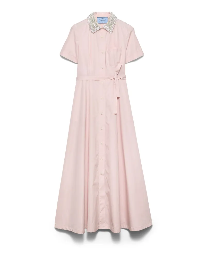 Prada Besticktes Blusenkleid Aus Popeline, Damen, Alabasterrosa, Größe Alabasterrosa