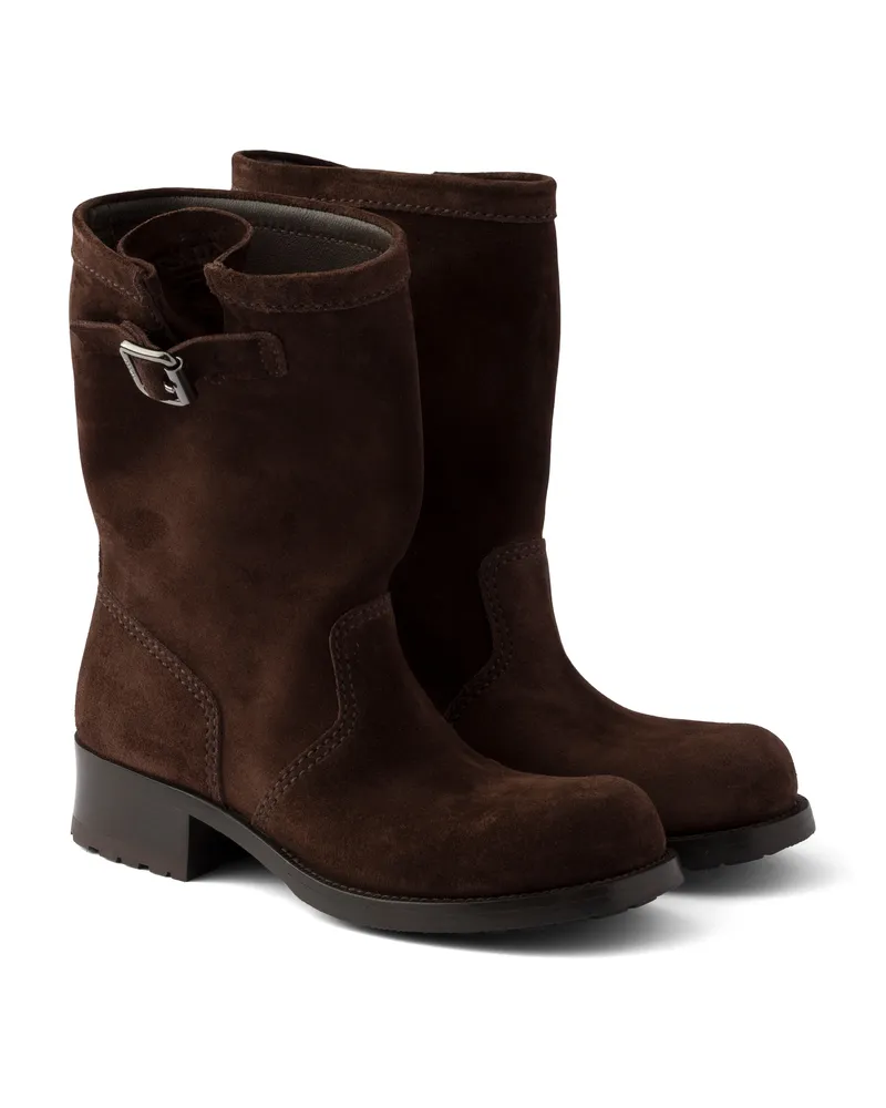 Prada Mid-calf-stiefel Aus Wildleder, Damen, Dunkelbraun, Größe Dunkelbraun