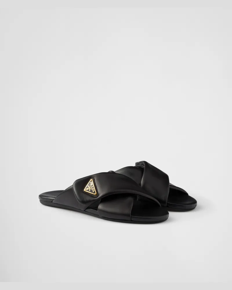 Prada Pantoletten aus gepolstertem Nappa-Leder Schwarz