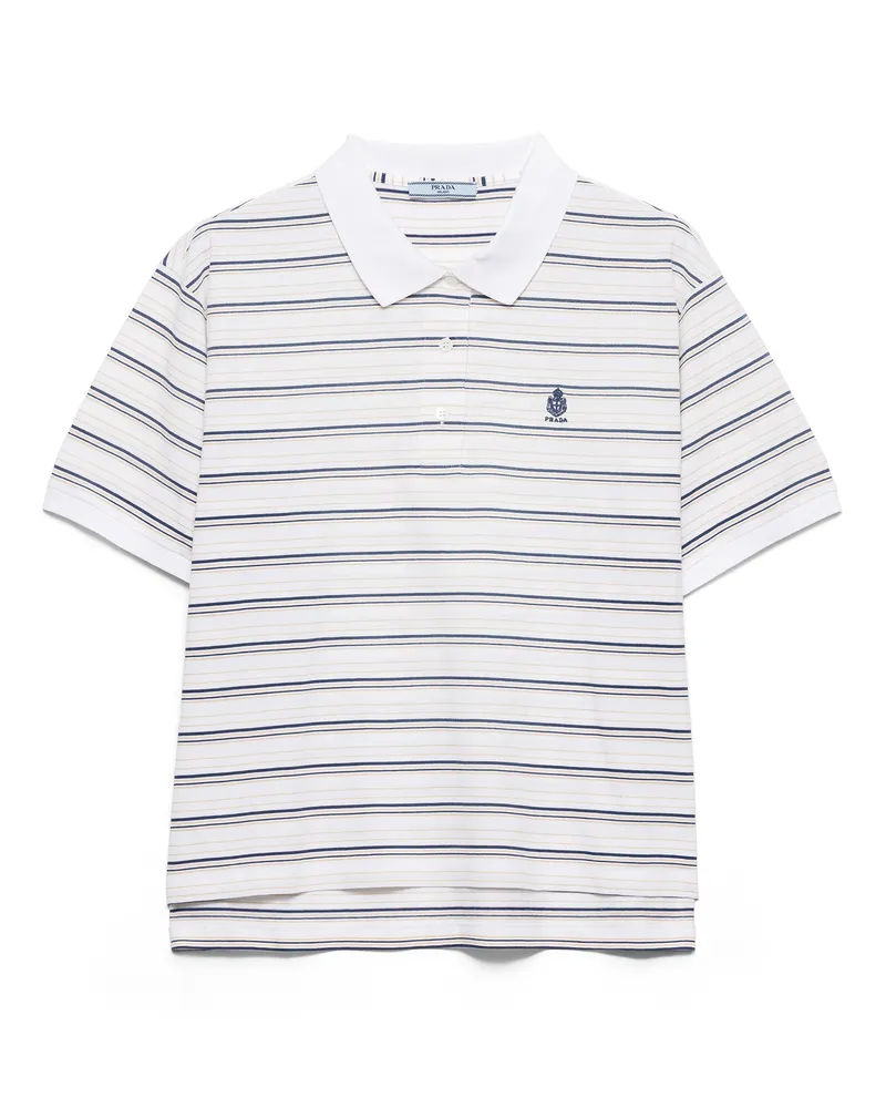 Prada Gestreiftes Poloshirt Aus Piqué, Damen, Weiß/royalblau, Größe Weiß