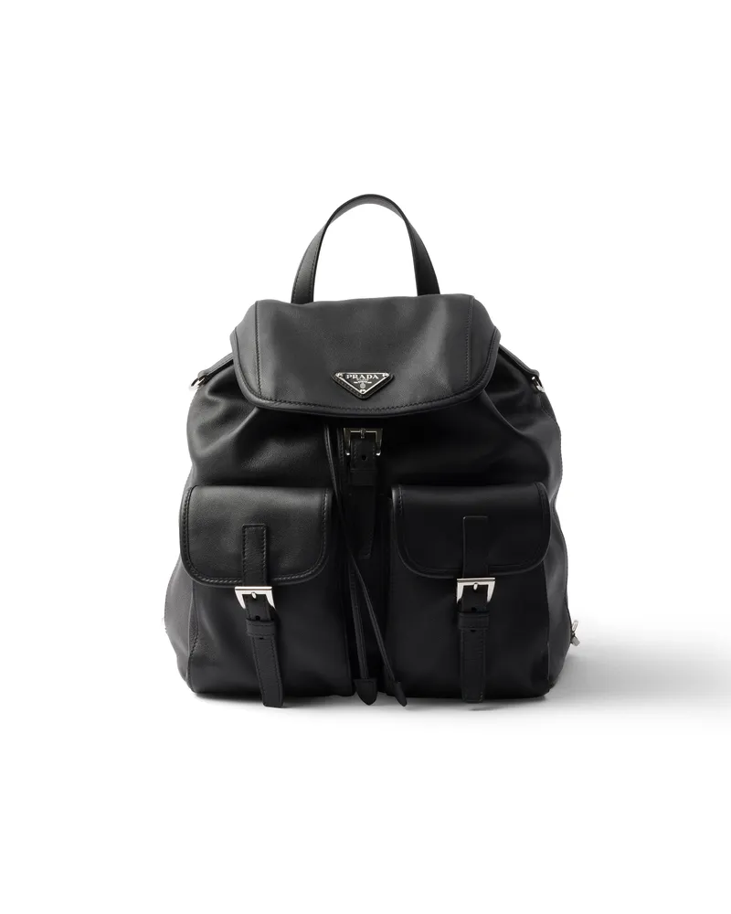 Prada Rucksack Aus Leder, Damen, Schwarz Schwarz