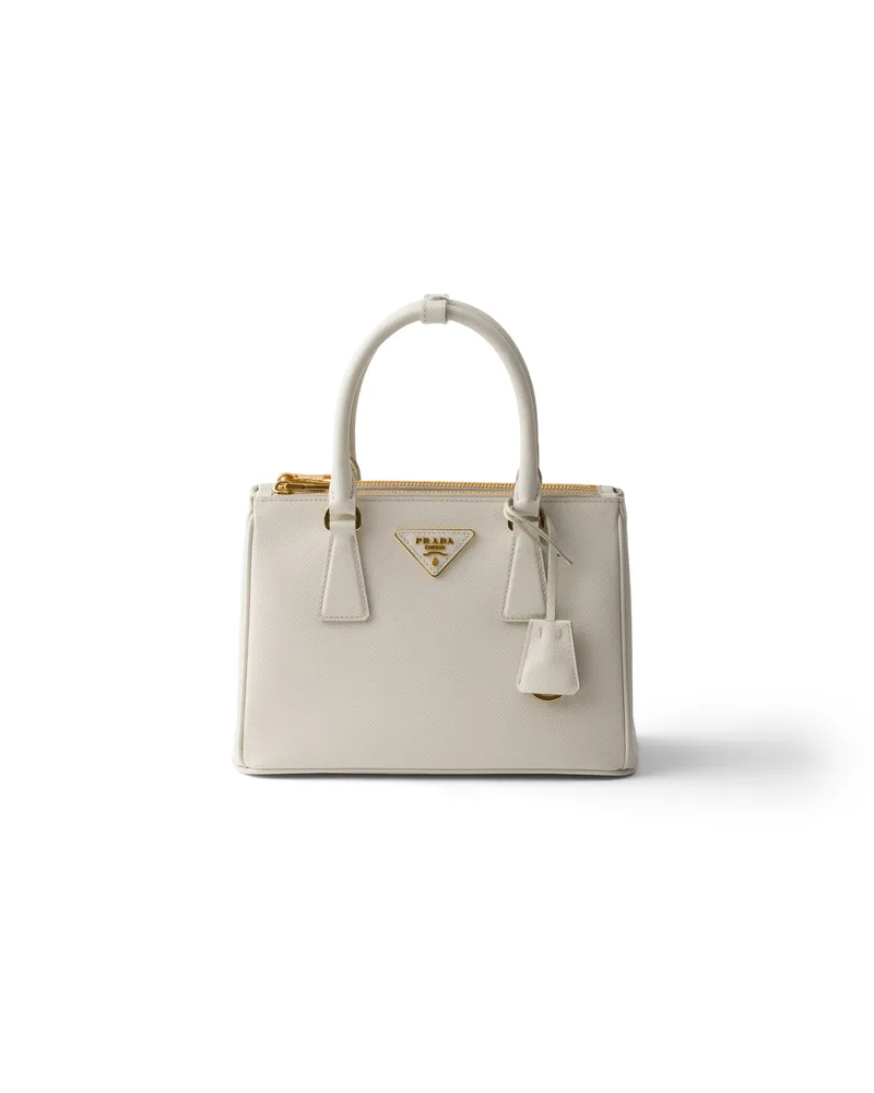 Prada Kleine  Galleria Tasche Aus Saffiano-leder, Damen, Kalkweiss Kalkweiss