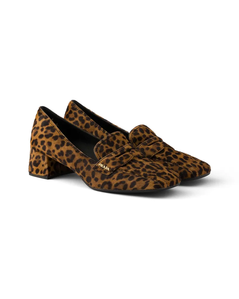 Prada Loafer Aus Bedrucktem Leder, Damen, Honig, Größe Honig