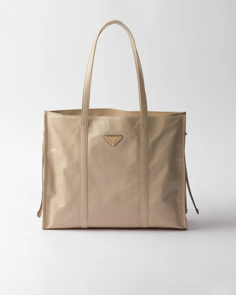 Prada Große Tote Bag aus Leder Travertin