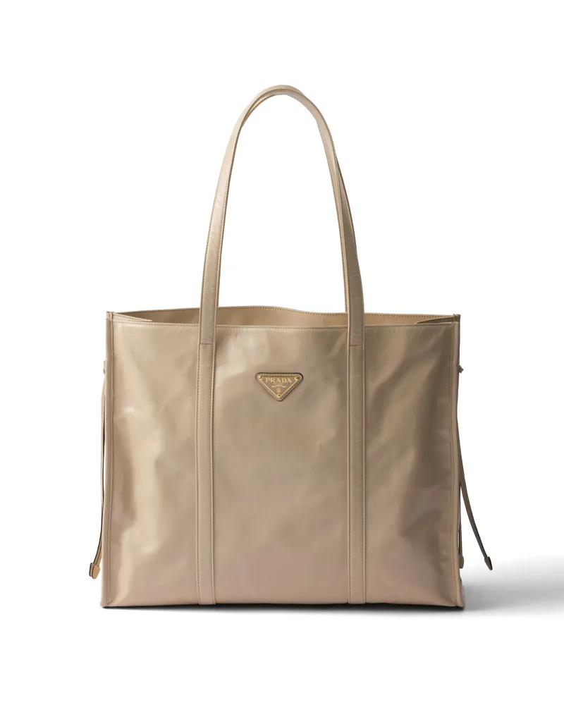 Prada Große Tote Bag Aus Leder, Damen, Travertin Travertin