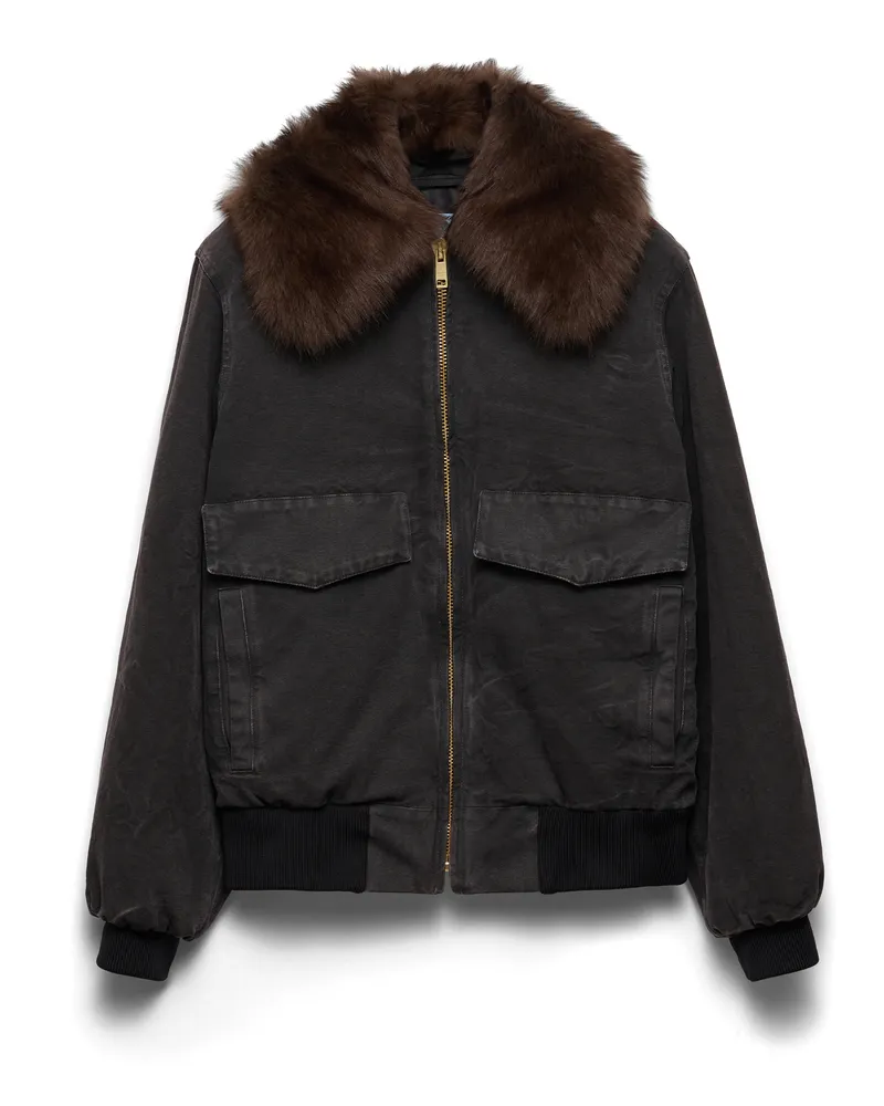 Prada Blousonjacke Aus Canvas , Damen, Schwarz, Größe Schwarz
