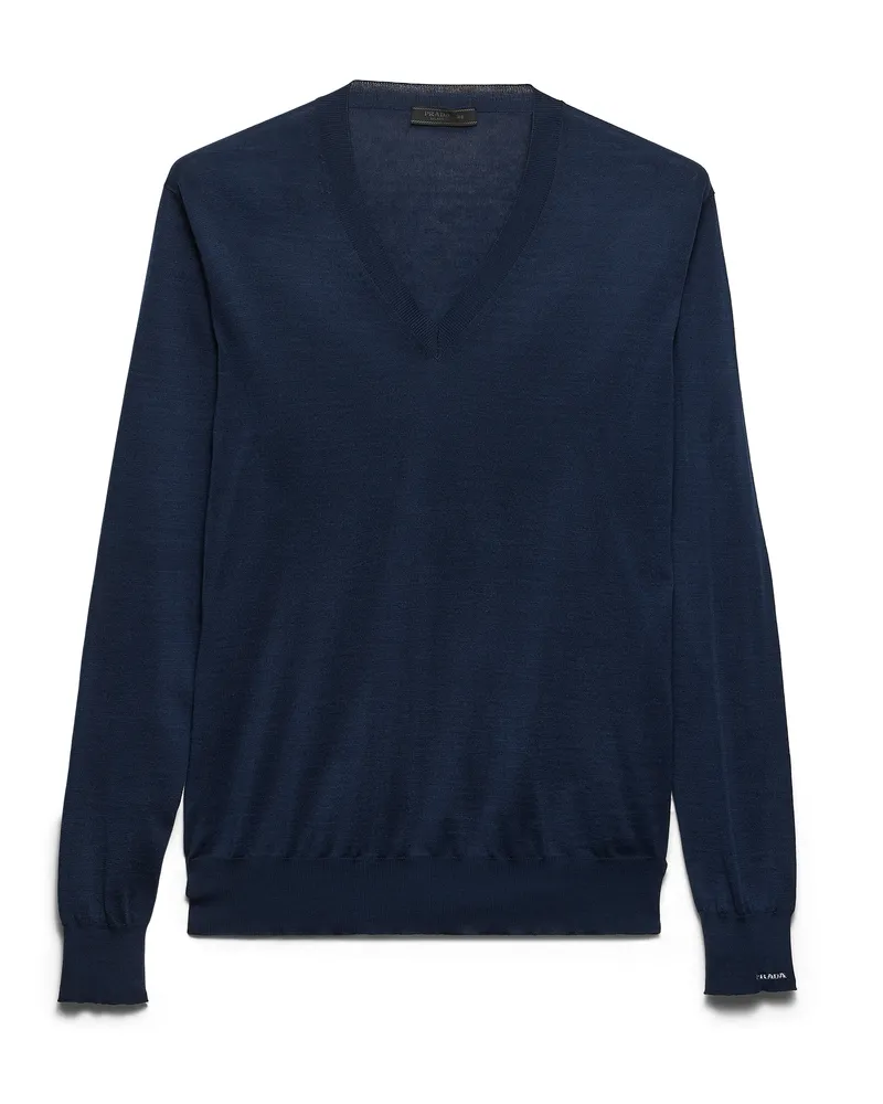 Prada Pullover Aus Baumwolle Mit V-ausschnitt, Herren, Blau, Größe Blau