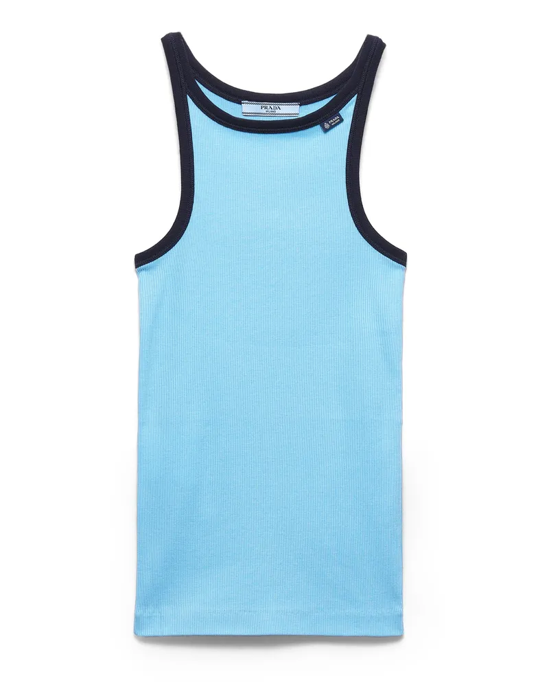 Prada Tanktop Aus Rippstrick, Damen, Blassblau+blau, Größe Blassblau+blau
