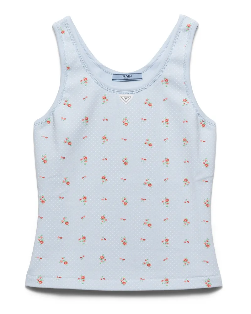 Prada Tanktop Aus Rippstrick Mit Blumenmuster, Damen, Himmelblau, Größe Himmelblau
