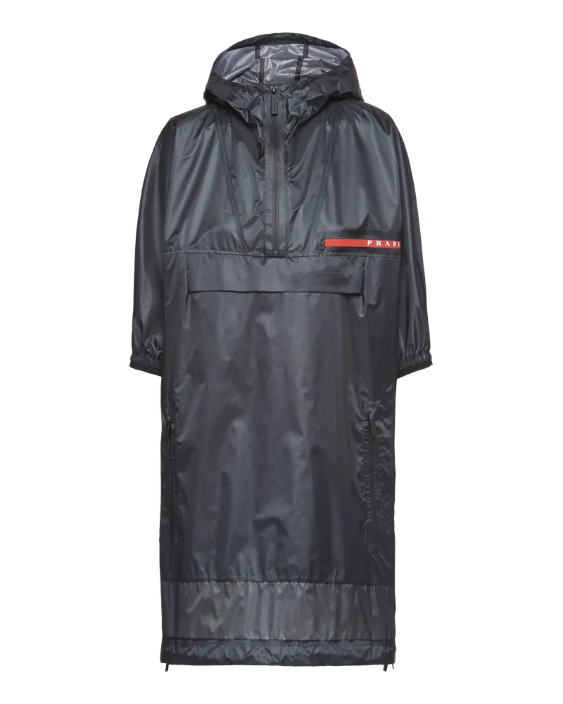 Prada Regenmantel mit Kapuze aus Ripstop Schwarz