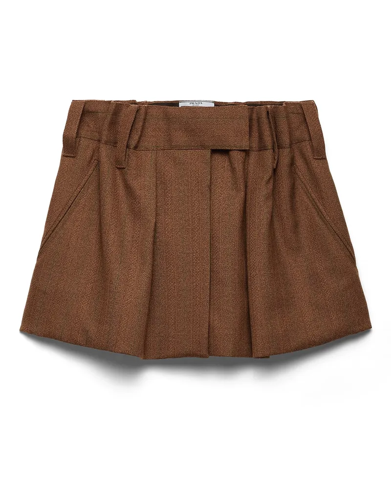 Prada Minirock Aus Moulinierter Nadelstreifenwolle, Damen, Tabak, Größe Tabak