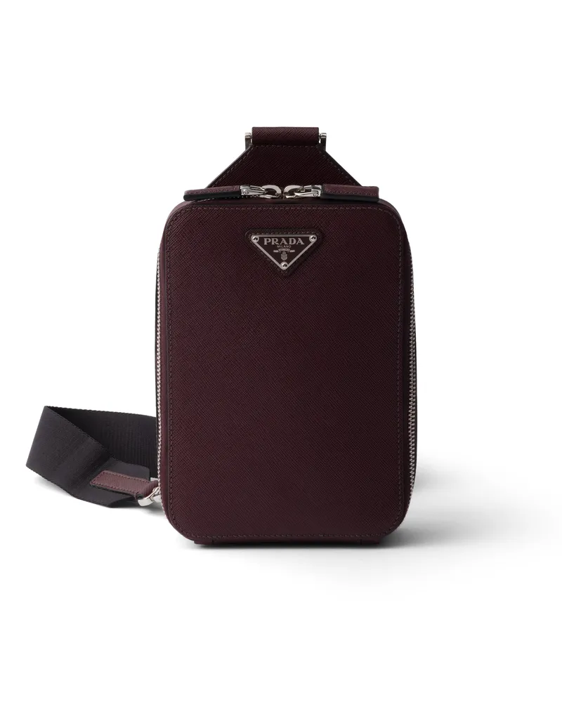 Prada Brique Tasche Aus Saffiano-leder, Herren, Burgunderrot Burgunderrot