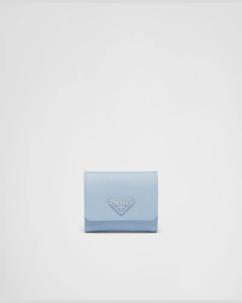 Prada Kleine Geldbörse aus Saffiano-Leder Blassblau