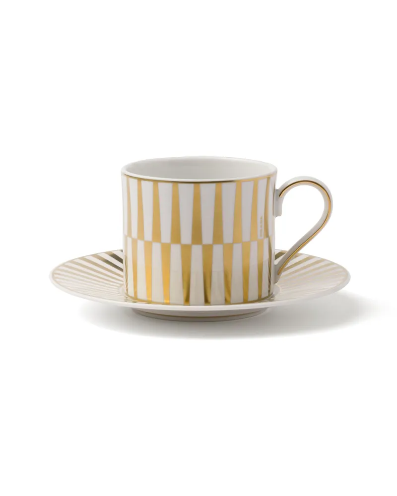 Prada Teetasse Aus Porzellan – Stripes, , Weiss/gold Weiss