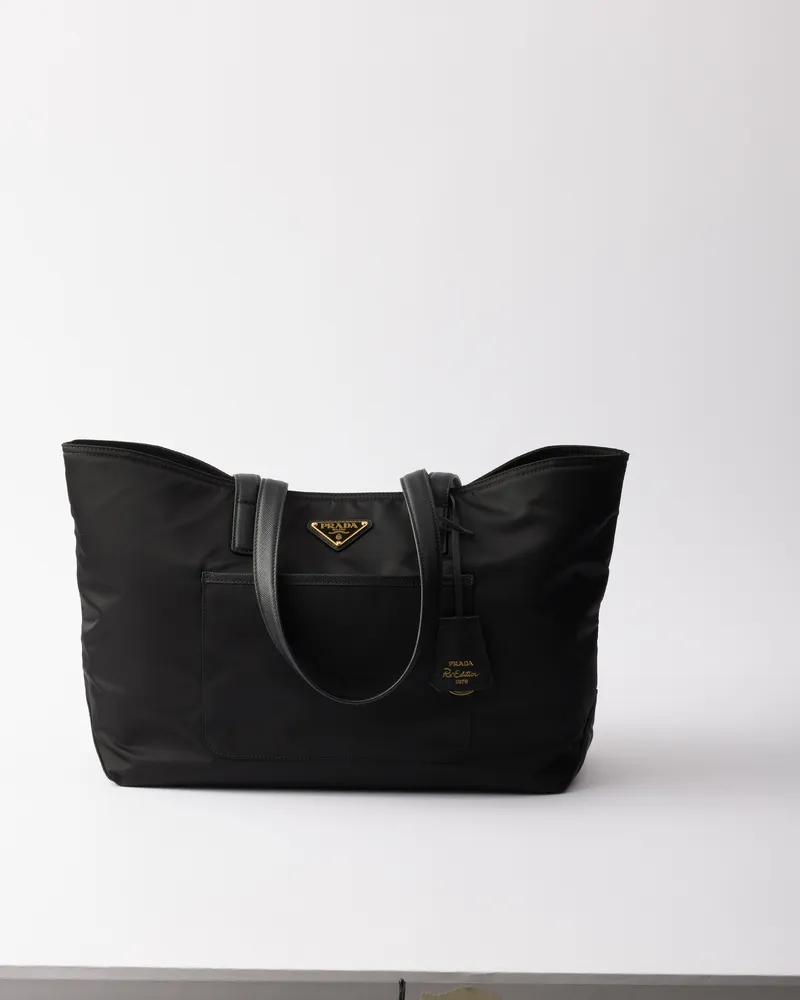 Prada Re-edition 1978 Mittelgroße Tote Bag Aus Re-nylon Und Saffiano-leder, Damen, Schwarz Schwarz