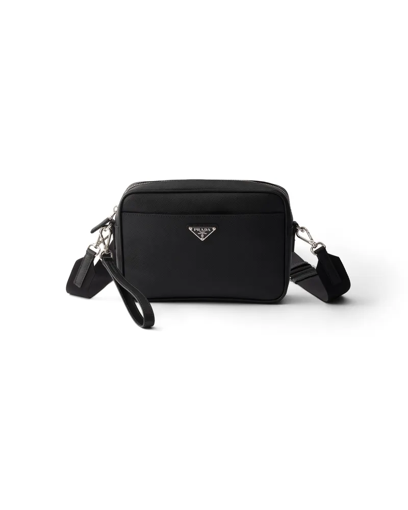 Prada Schultertasche Aus Saffiano-leder, Herren, Schwarz Schwarz