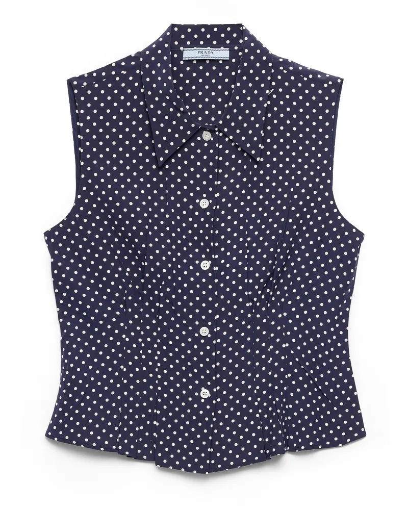 Prada Hemd Aus Ärmellosem Seidenmarocain Mit Polka-dots, Damen, Blau/weiss, Größe Blau