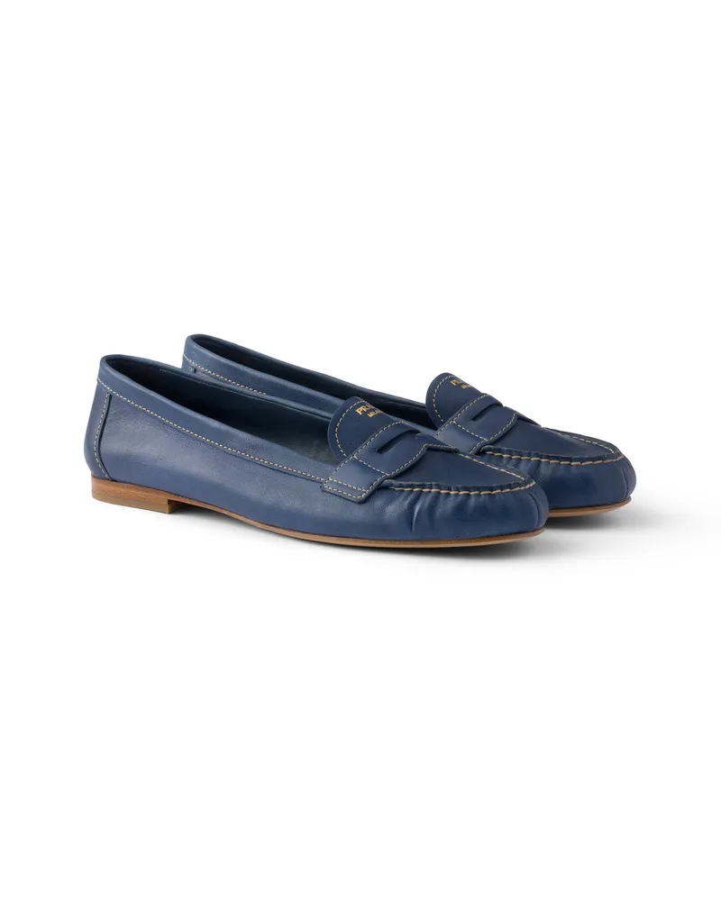 Prada Leather Loafers, Damen, Denim, Größe Denim