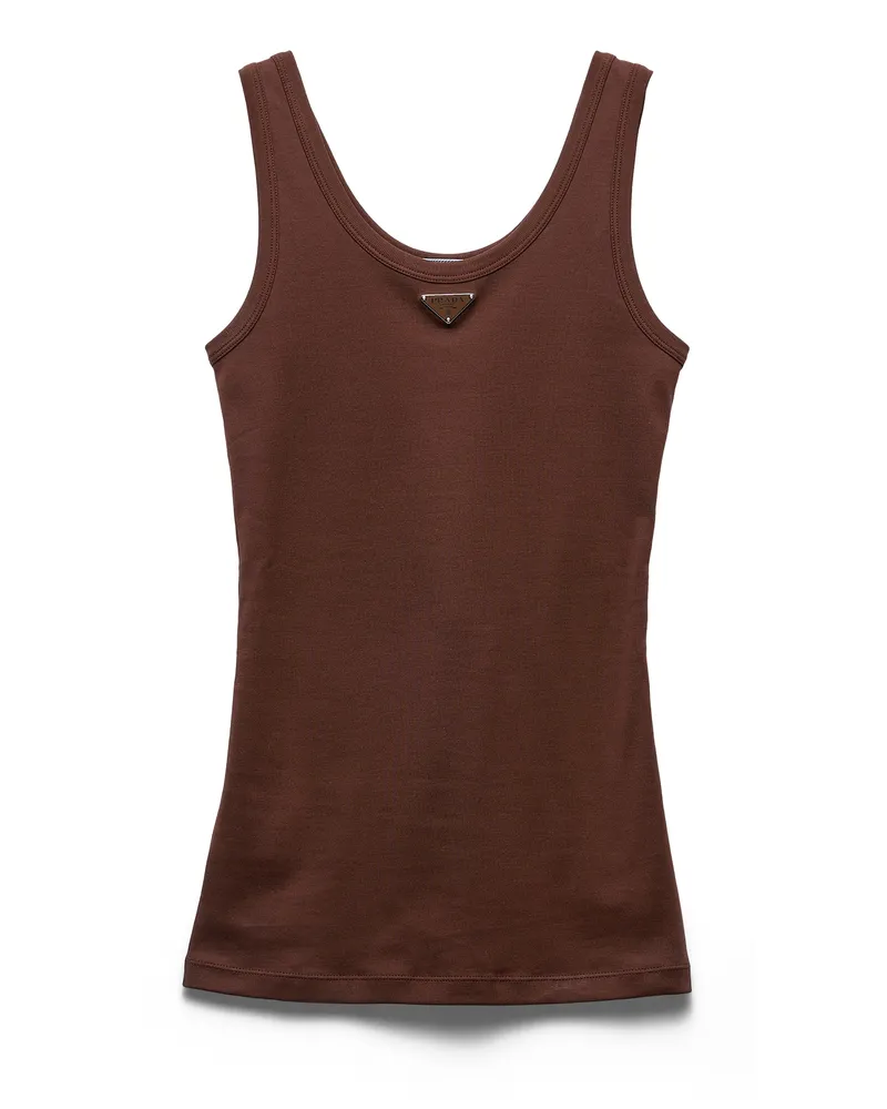 Prada Top Aus Rippstrick, Damen, Kakaobraun, Größe Kakaobraun