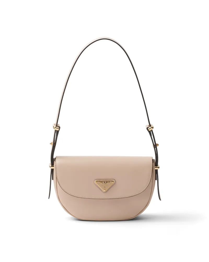 Prada Arqué Schultertasche Aus Leder Mit Klappe, Damen, Travertin Travertin