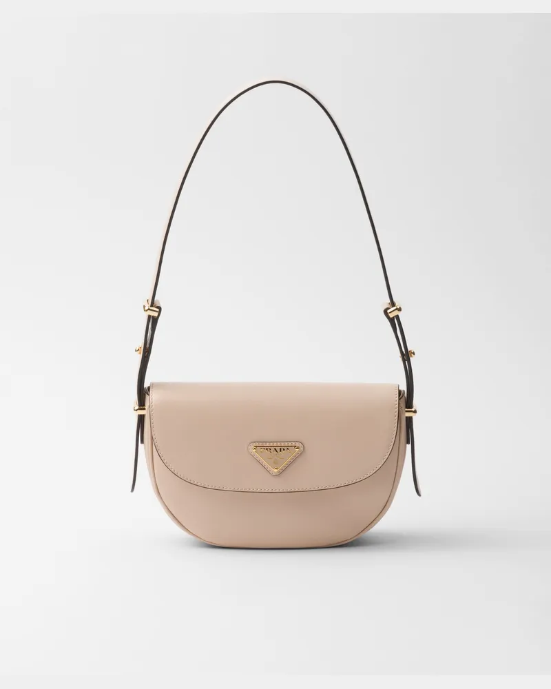 Prada Arqué Schultertasche aus Leder mit Klappe Travertin