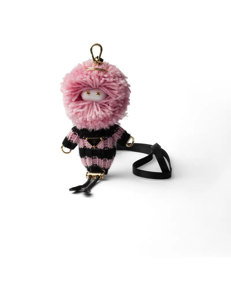 Prada Weicher Rroboter-schlüsselanhänger Aus Strick, Damen, Rosa/schwarz Rosa