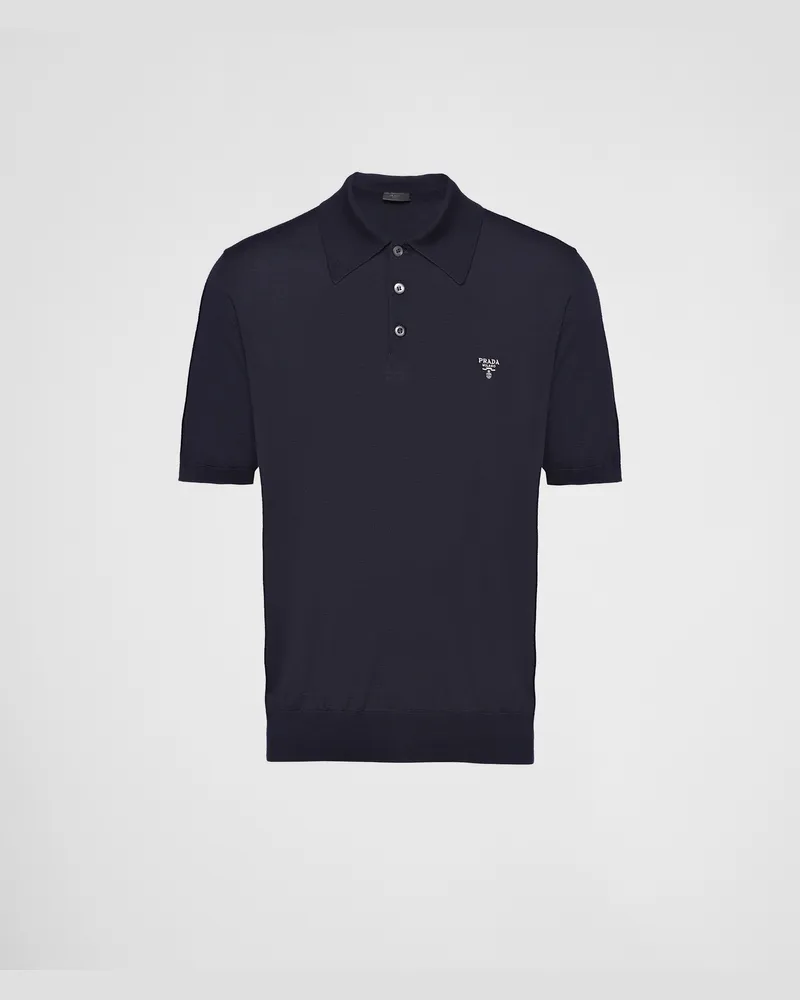 Prada Poloshirt aus superfeiner Wolle Blau