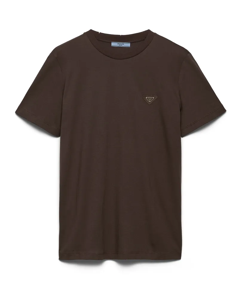 Prada T-shirt Aus Jersey, Damen, Ebenholz, Größe Ebenholz