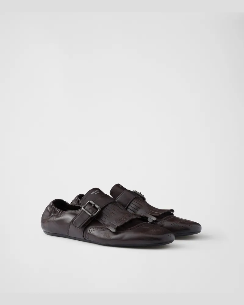 Prada Shuffle Monkstrap-Schuhe mit Fransen Dunkelbraun