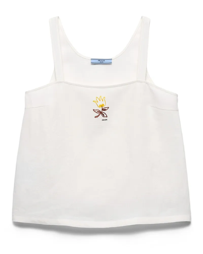 Prada Besticktes Top Aus Leinen, Damen, Weiss, Größe Weiss