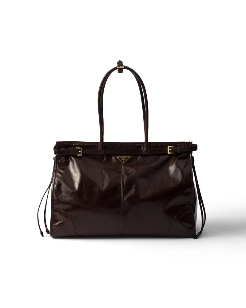Prada Bonnie Extragroße Handtasche Aus Leder, Damen, Dunkelbraun Dunkelbraun