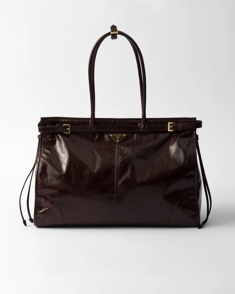 Prada Bonnie Extragroße Handtasche aus Leder Dunkelbraun