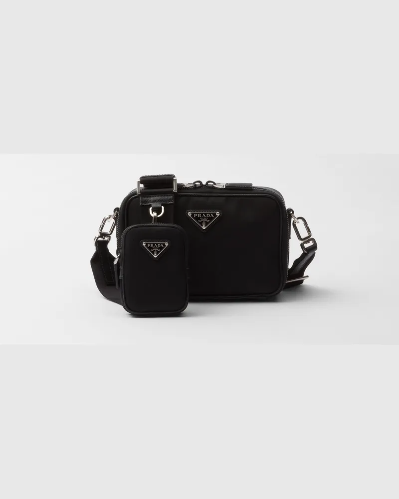 Prada Brique Tasche aus Re-Nylon und Saffiano-Leder Schwarz