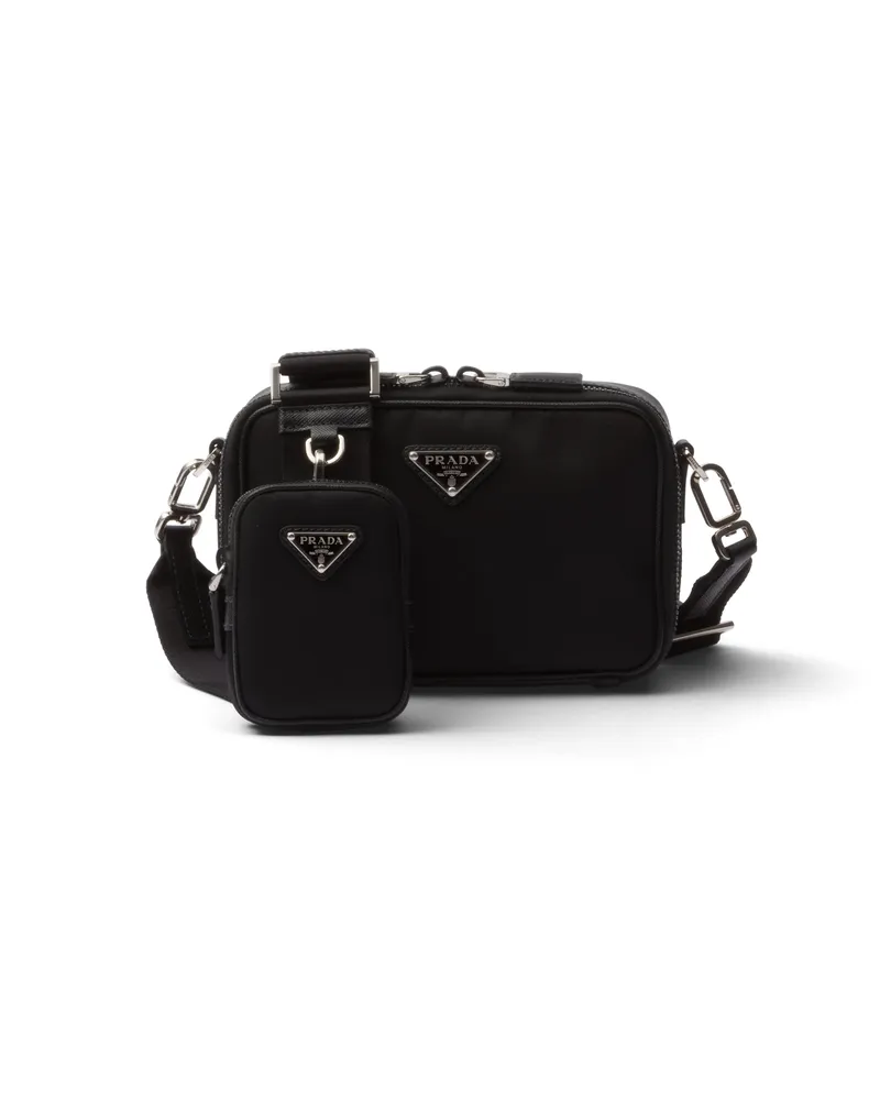 Prada Brique Tasche Aus Re-nylon Und Saffiano-leder, Herren, Schwarz Schwarz