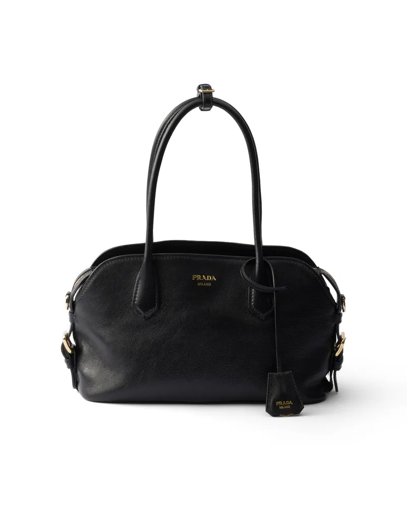 Prada Mittelgroße Tote Bag Aus Leder, Damen, Schwarz Schwarz