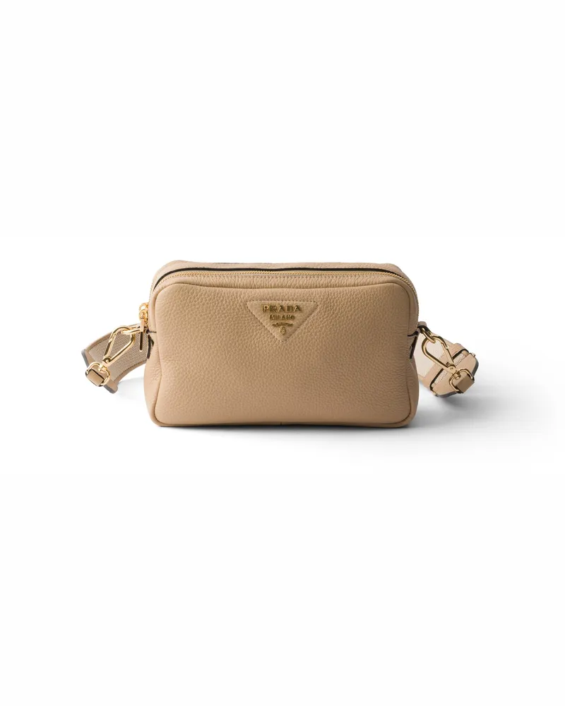 Prada Kleine Schultertasche Aus Leder, Damen, Beige Sable Beige
