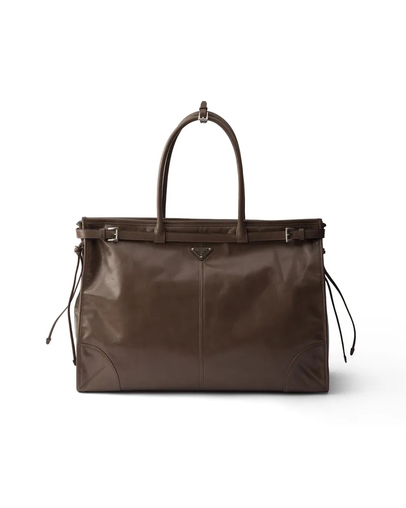 Prada Bonnie Tote Bag Aus Leder, Herren, Lehm Lehm