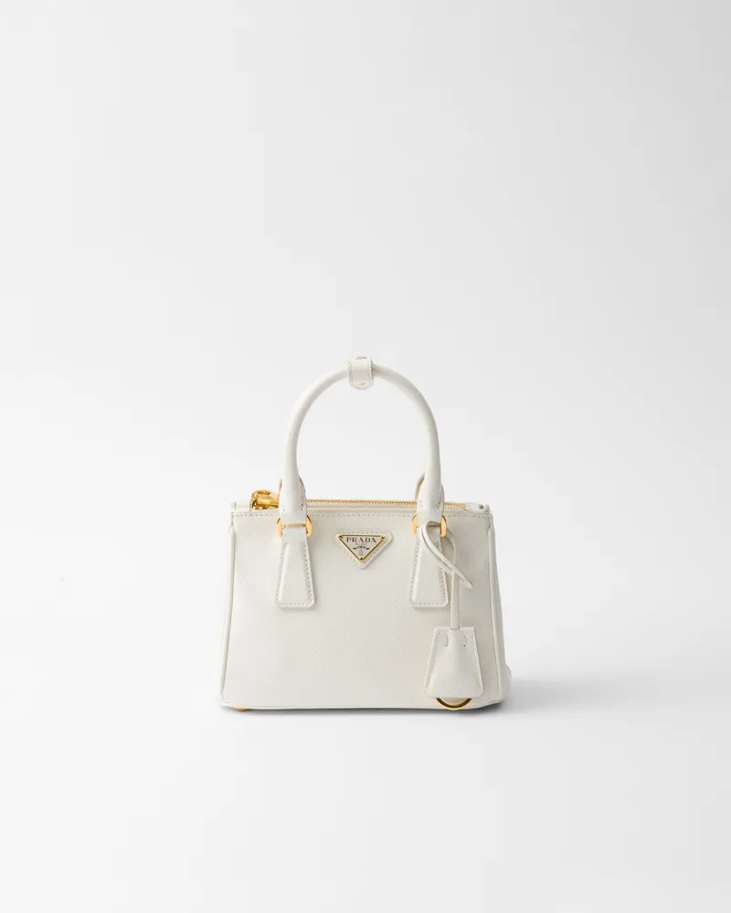 Prada Galleria Micro-tasche Aus Saffiano-leder, Damen, Weiss Weiss