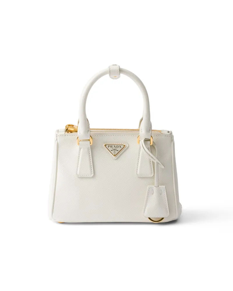 Prada Galleria Micro-tasche Aus Saffiano-leder, Damen, Weiss Weiss