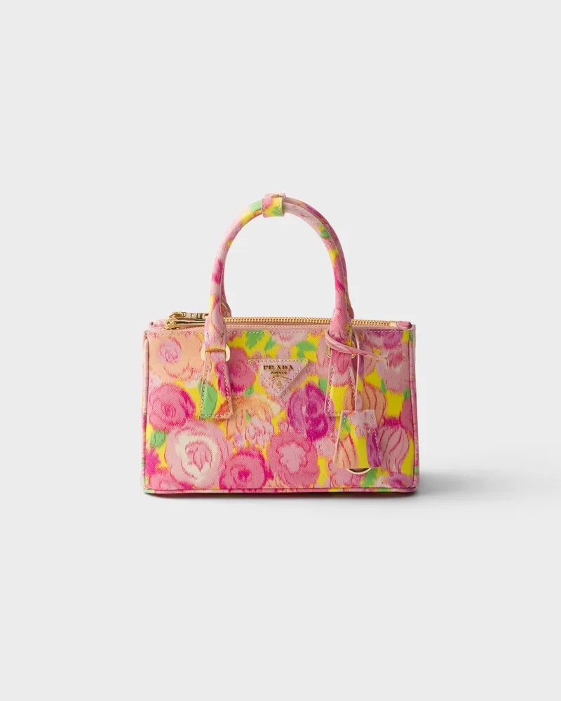 Prada Galleria Mini Bag aus bedrucktem Saffiano-Leder Rosa