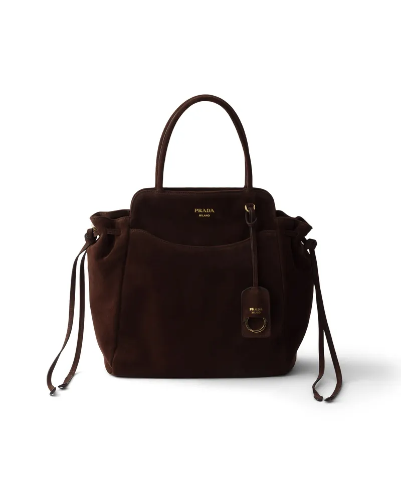 Prada Carry Tasche Aus Veloursleder Mittelgroß, Damen, Dunkelbraun Dunkelbraun
