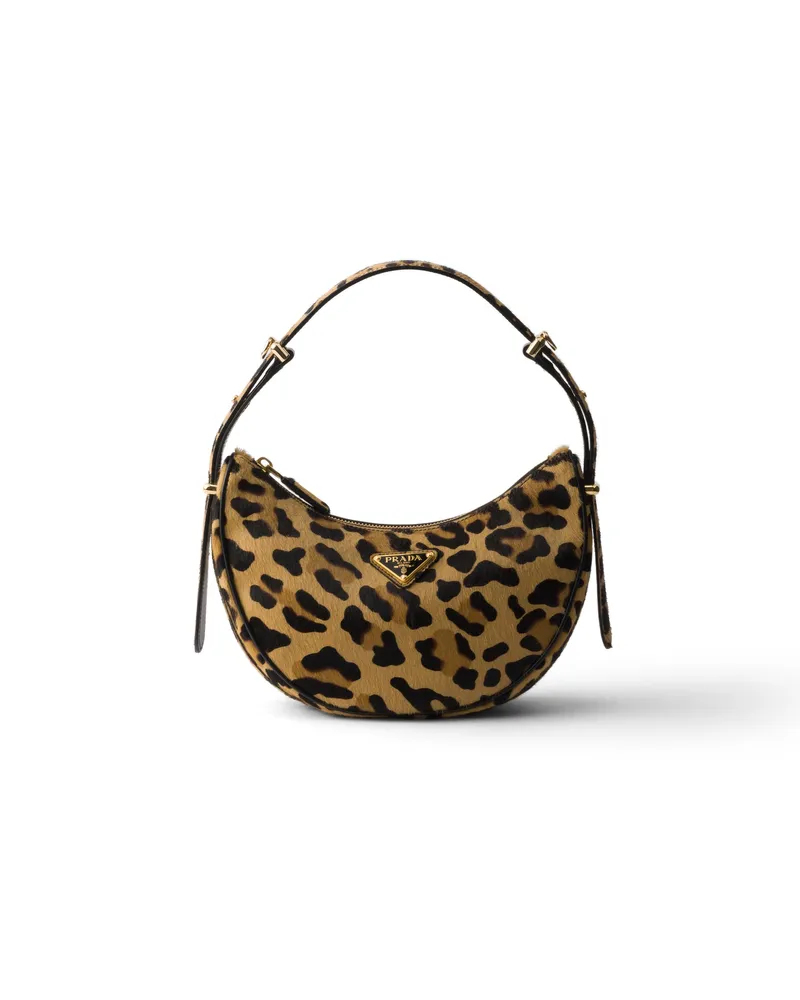 Prada Arqué Mini-schultertasche Aus Bedrucktem Leder, Damen, Honig Honig