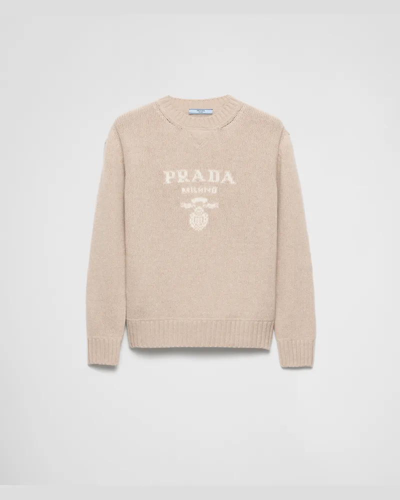 Prada Rundhalspullover aus Kaschmir und Wolle Wüstenbeige