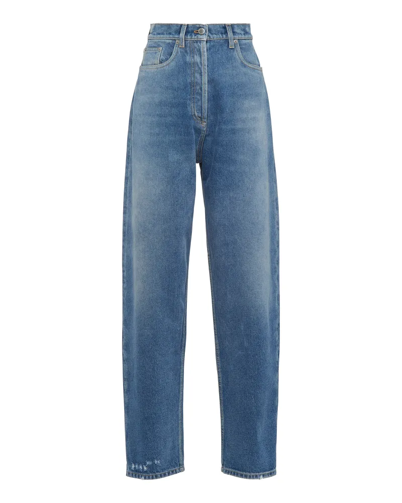 Prada Jeans Mit Hohem Bund Aus Denim, Damen, Mittelblau, Größe Mittelblau