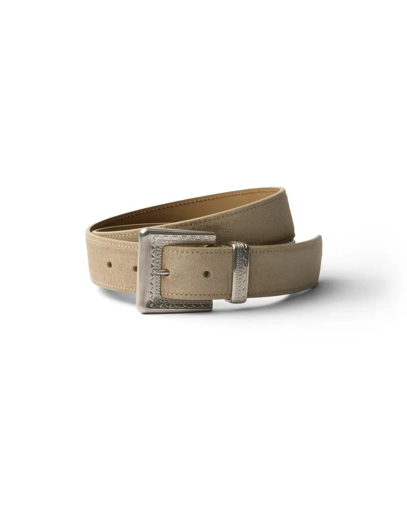 Prada Gürtel Aus Wildleder, Herren, Wüstenbeige, Größe Wüstenbeige