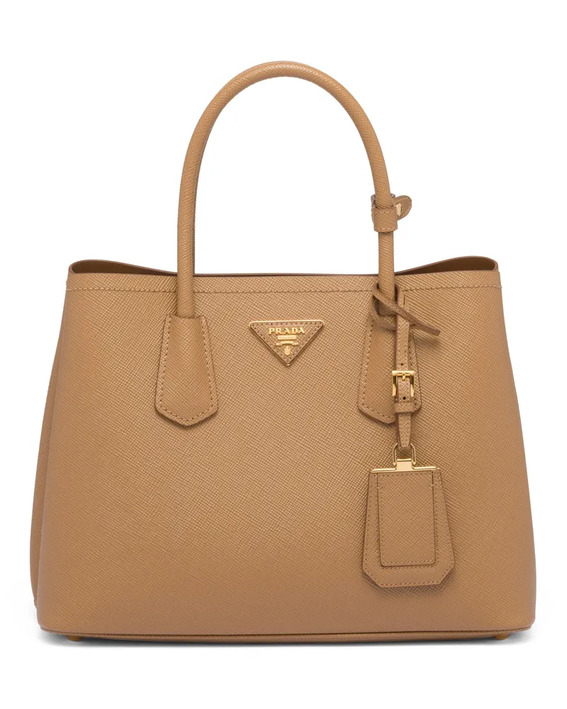 Prada Mittelgroße  Double Tasche Aus Saffiano-leder, Damen, Karamell Karamell