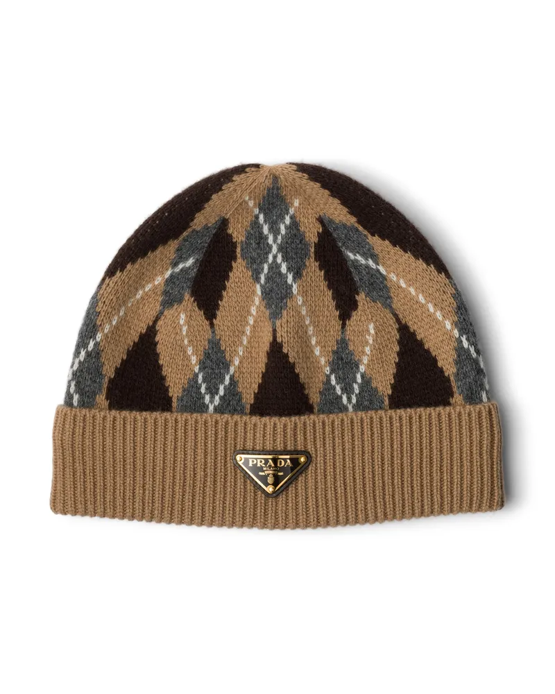 Prada Argyle-strickmütze, Damen, Kamelbraun, Größe Kamelbraun