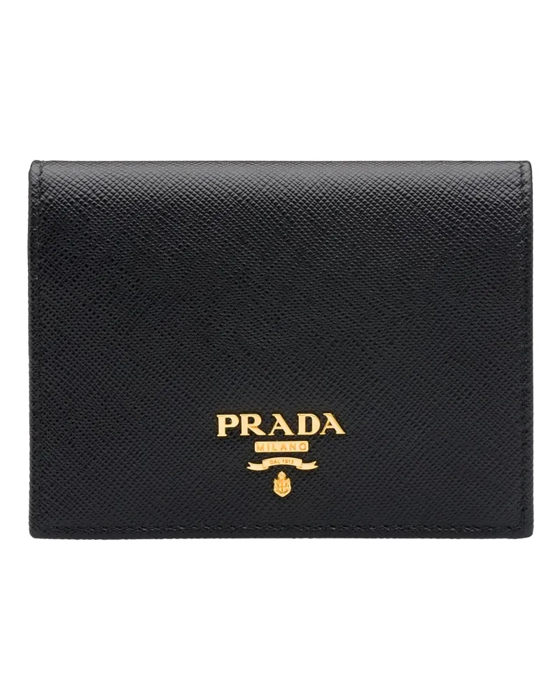 Prada Portemonnaie Aus Leder, Damen, Schwarz/hibiskus Schwarz