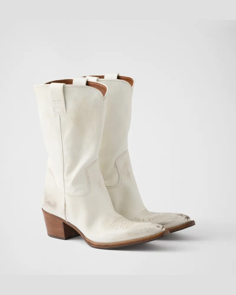 Prada Stiefel aus Leder Kalkweiss