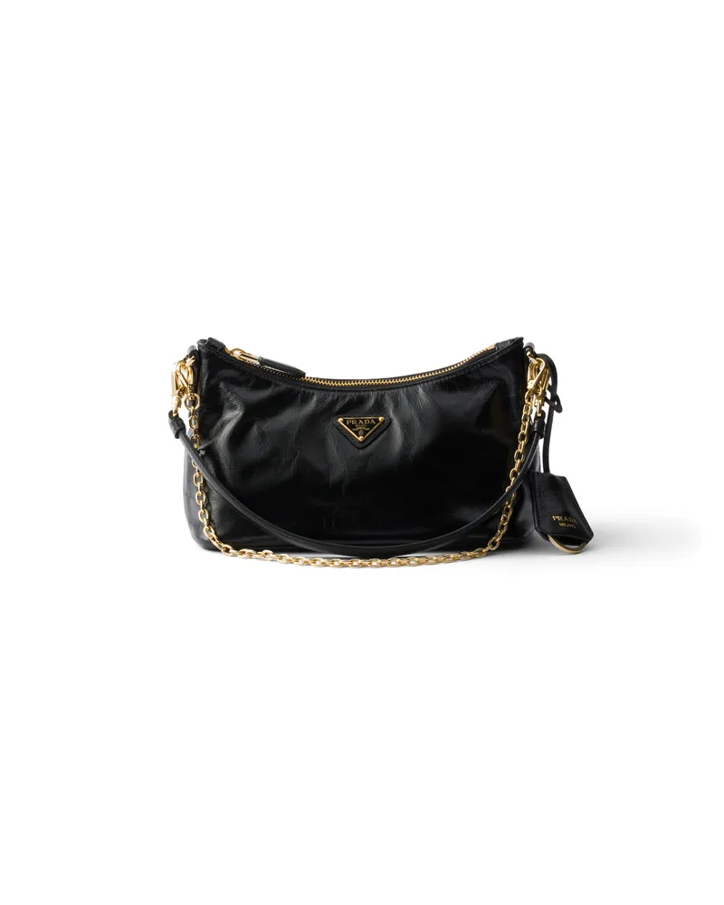 Prada Mini Bag Aus Leder, Damen, Schwarz Schwarz